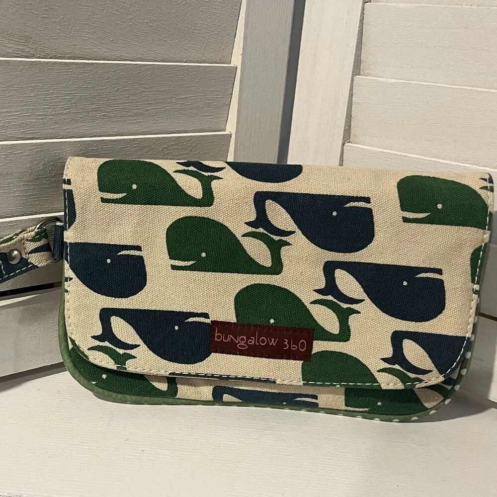 bungalow 360 Whale Print Canvas Clutch in Navy and Green